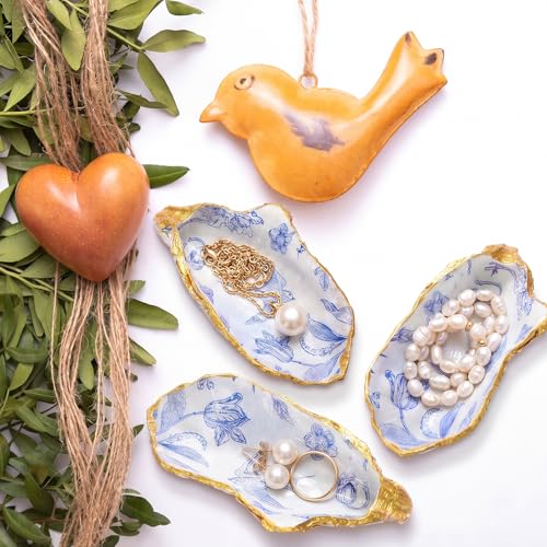 Natural Oyster Ring Trinket Dish Vintage Jewelry Tray for Keys Small Jewelry Holder for Bridal Shower Favors Friends Sisters Daughter Mother Gift Seaside Decor(Blue Willow) - style: Blue Willow