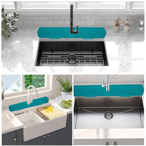 30 Inch Sink Splash Guard, Large Size Kitchen Sink Splash Guard, Longer Silicone Faucet Handle Drip Catcher Tray for Kitchen Countertop, Bathroom, Farmhouse (Grey) - color: Gray