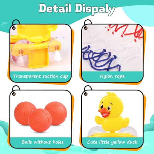 Bath Toys, Bathtub Basketball Hoop for Toddler Kids, 3 Soft No Hole Balls & Bath Basketball Hoop with Strong Suction Cup, Yellow Duck Baby Shower Bath Toys Set for Boys and Girls - style: Yellow Duck