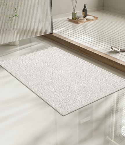 chakme Bathroom Rugs Mat 24x17, Ultra Thin Non Slip Bath Mat Small Quick Dry Absorbent Bath Mat for Bathroom Floor, (White, 24"x17") - color: White, size: 24"x17"