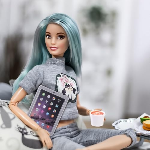 DIYDEC 17pcs Dollhouse Laptop Accessories 1:12 Scale Miniature Laptop Computer Tablet Phone Book Coffee Headset Pen Tiny Stuff Doll House Miniatures Play Figurines Accessories - color: Dollhouse Laptop Set