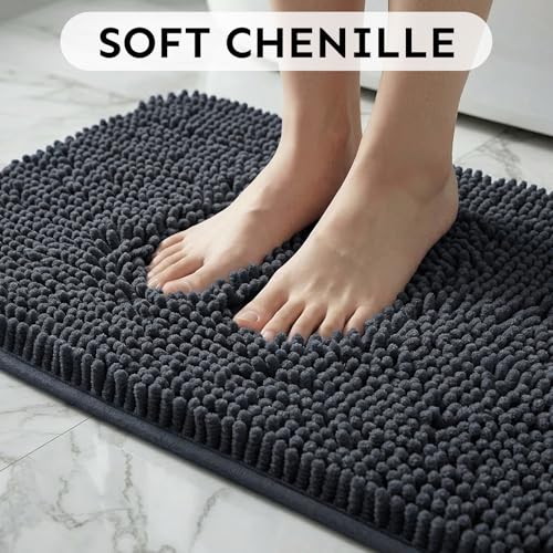 Secura Bathroom Rugs 47x28, Ultra Soft Chenille Bath Mat, Super Absorbent & Quick Dry Bathroom Mat, Non Slip Machine Washable Bath Rugs for Tub, Shower, Home Decor Accessories (Dark Gray) - color: Dark Gray, size: 47 in x 28 in