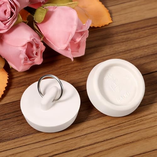 4 Pcs Bath Tub Drain Plug with Hanging Ring, White Bath Plug Stopper for Tub with Hanging Ring, Rubber Bathtub Plugs Fits 1-1/2 Inch to 1-5/8 Inch Rubber Sink Plugs for Bathroom, Bathtub, Sewers