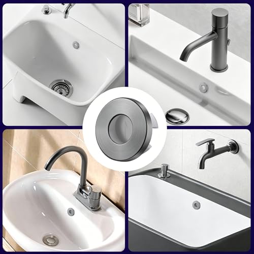 Basin Sink Overflow Ring Metal Sink Trim Overflow Cover Hole Insert Cap for Bathroom Kitchen Ceramic Sinks (Gray) - color: Gray