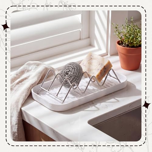 Patelai Soap Dish Stainless Steel Bathroom Bar Soap Holder for Shower Rust Proof Metal Self Draining Sponge Shelf Tray for Kitchen Sink (Wave Style) - style: Wave Style