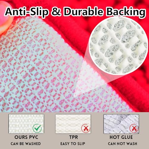 Chenille Bath Rug, Ultra Soft Absorbent Bathroom Mat, Non-Slip PVC Backing, Machine Washable, 23x14, Red - color: Red, size: 23" x 14"