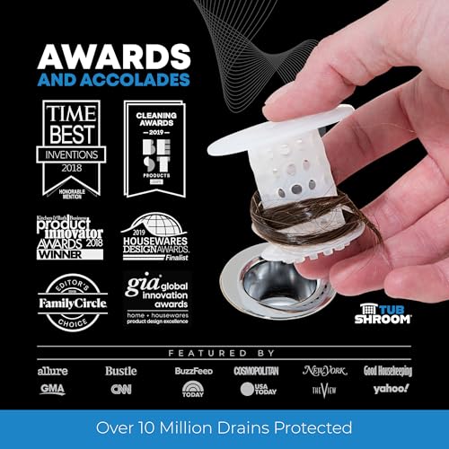 TubShroom Bathtub Drain Hair Catcher – In-Drain Tub Strainer & Clog Prevention Protector, Fits Standard 1.4”–1.75” Tub Drains, Easy Clean, Captures Human & Pet Hair out of Sight (Clear) - color: Clear