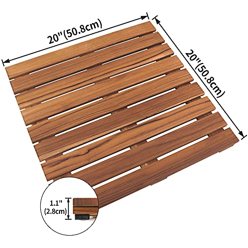 VaeFae Teak Shower Mat, Non-Slip Bath Mat, Luxury Spa Mat, Wooden Mat for Bathtub, 20 x 20 in - size: 20" x 20" (Square)