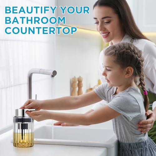 Potchen 2 Pcs Refillable Foaming Hand Soap Dispenser 10 oz Plastic Dispenser Pump Lotion Foaming with Silver Pump for Bathroom Vanities Kitchen(Clear) - color: Clear