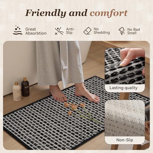 AMOAMI Unique Woven Bath Mat, Super Absorbent Non Slip Bath Mat, 24" x 36", Black - color: Black, size: 24" x 36"