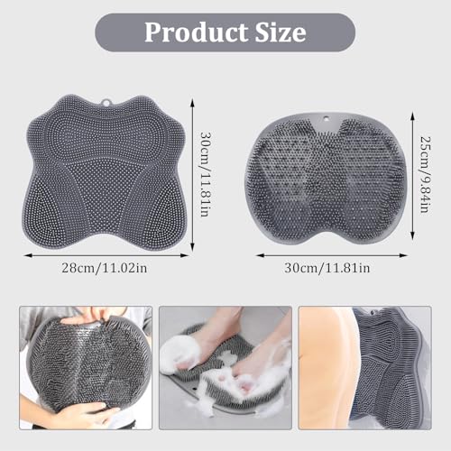 Shower Foot Scrubber Mat & Back Scrubber Set, Wall Mounted with Suction Cups for Deep Cleaning Shower Foot Back Brush Pad