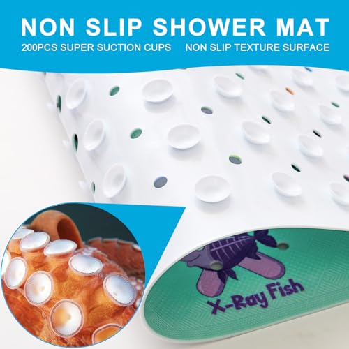 XIYUNTE Baby Bath Mat for Tub Non Slip Kids Bath Mat - 40''x16'' Extra Long Cartoon Bathtub Mat Non Slip Kids Shower Mat Eco-Friendly Toddler Bath Mats with Suction Cups, Machine Washable - color: I-green Alphabet