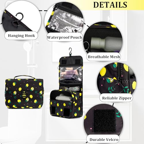 L&FY Multifunction Portable Travel Toiletry Bag Cosmetic Makeup Pouch Toiletry Case Wash Organizer (Black Lemon) - color: Black Lemon, size: Compact Size