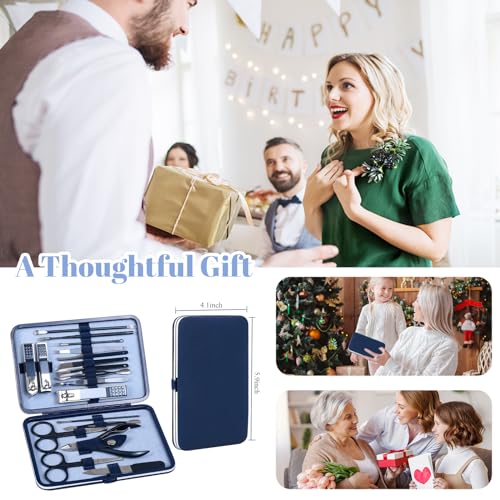 Manicure Set Pedicure Kit Nail Clippers Set Fingernail Clipper Set Ingrown Toenail Nail Kit Scissor Nail Trimmer Kit 18 Pieces Women and Men’s Care Grooming Tools with Fine Case (Dark Blue_18 Pieces) - color: Dark Blue_18 Pieces