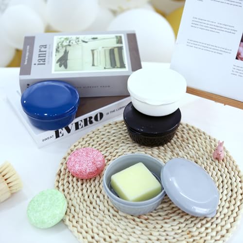 4Pack Travel Soap Case, Travel Soap Container, Shampoo Bar Holder with Lid | for Camp Gym Hiking, Soap Box for Keep Toiletries Organized - color: Black White Blue Gray