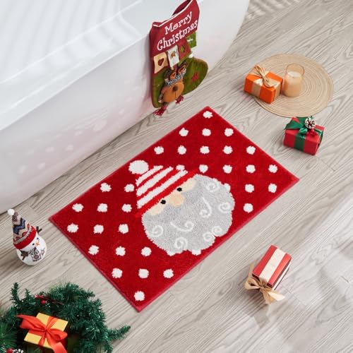 Douceur Christmas Santa Bathroom Rugs, Cute Red Bath Mat, Soft and Absorbent Washable Polka dot Bath Rugs Non Slip, 32"X20" - color: Christmas Santa-red, size: 1'8" x 2'8" (Rectangular)
