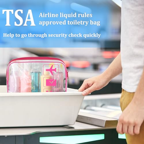 Sogiv 3Pcs TSA Approved Clear Travel Toiletry Bag, Unisex, White+Blue+Pink, 8.3 x 6.3 x 2.4 inches, Waterproof, Easy to Clean, Cosmetic Case, Travel Organizer - color: White+Blue+Pink