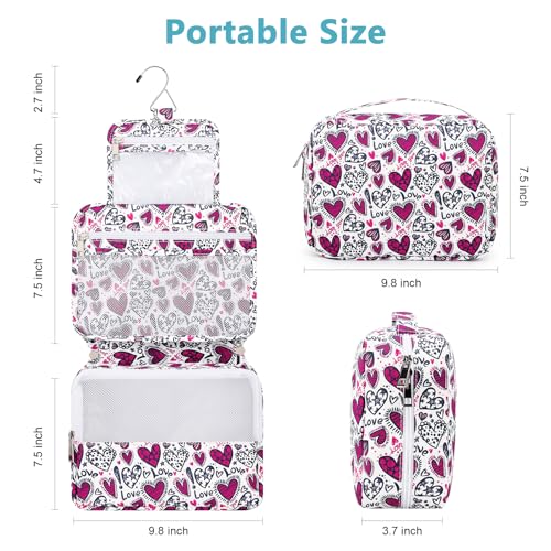 Mossio Hanging Toiletry Bag with Sturdy Hook - Large Portable Cosmetic Makeup Travel Organizer for Men & Women - color: Heart