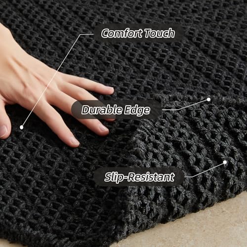 Sunfly Black Bathroom Rug, Waffle Bath Mat Non-Slip Washable Super Absorbent Quick Dry, Boho Farmhouse Bathroom Decor 20"x30" Black - color: Black, size: 1'8" x 2'6" (Rectangular)