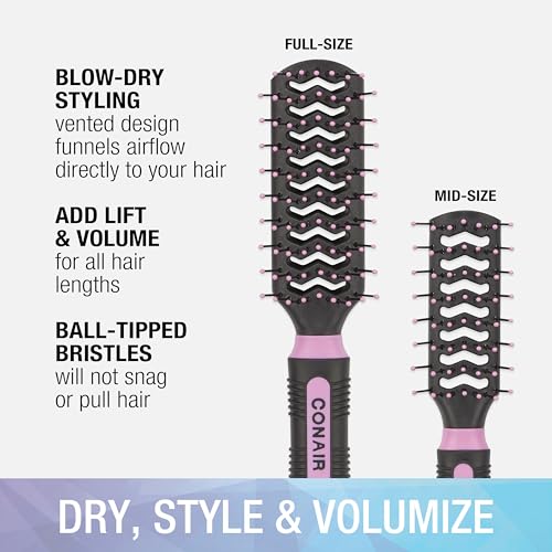 Conair Salon Results Vent Hairbrush Set - Detangling Hair brush - suitable for men and women - features Travel + Full-size - Pink/Black - color: Blush Pink, size: 2 Count