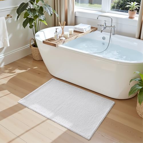 DEXI Bathroom Rugs 43x24, Non Slip Washable Bath Mat, Absorbent Chenille Bathmat, Ultra Soft Thick Carpet for Tub Shower Floor, White - color: White, size: 43" X 24" (Rectangular)