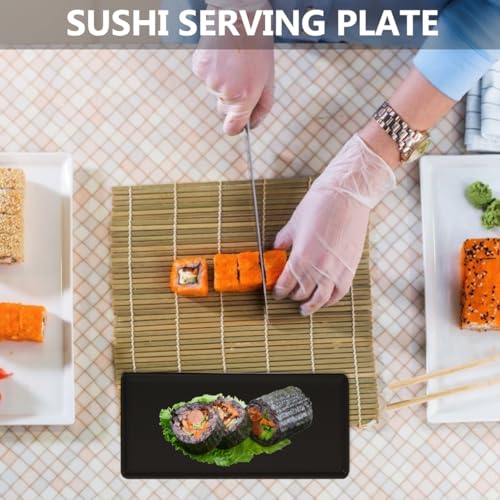 Ceramic Sushi Serving Platters Porcelain Rectangular Serving Dishes Black Japanese Style Sushi Plate for Entertaining, Desserts, Appetizers, Cheese Board, Charcuterie, Party Trays, 8.06 X 3.74 inches