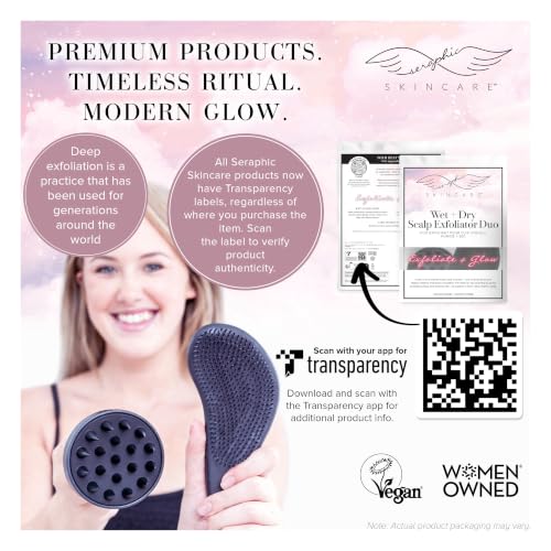 Seraphic Skincare Scalp Exfoliator Duo Set – Dry Scalp Hair Brush & Wet Scalp Massager – BPA-Free Silicone & Wheat Straw Hair Brush Set – Deep Cleansing & Dandruff Removal for All Hair Types - style: Scalp Massager + Brush