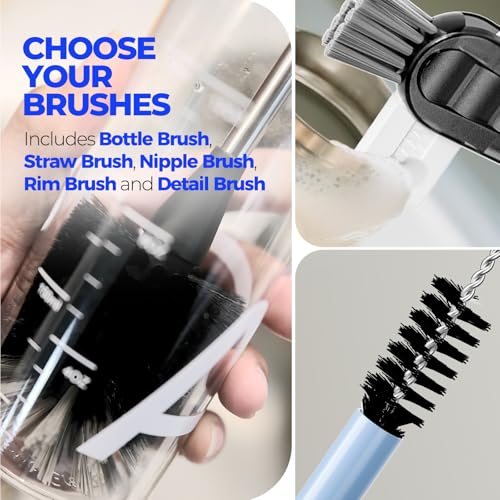 Holikme 6 Pack Bottle Brush Set, 14" Long Handle Stainless Steel Bottle Cleaner Brush, 3 Straw Brushes, Bottle Cleaning Brush for Water Bottle, Baby Bottle Straws, Black - color: Black, size: 6Pack