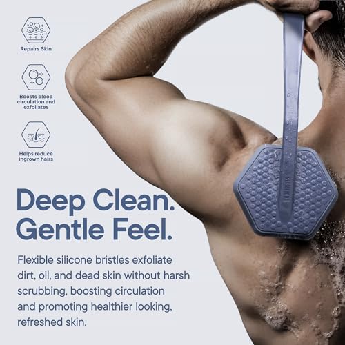 TOOLETRIES Silicone Back Scrubber for Shower, Bath Brush - Glacier | Long ergonomic handle and non-slip grip make exfoliating hard-to-reach areas simple and comfortable. - color: Glacier