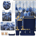 XLHOMO Bathroom Set - 26PC Bathroom Set with Shower Curtain and Rugs, Bathroom Accessory Set, Navy Blue Bathroom Sets, Trash Can & Soap Dispenser - style: Navy Blue&Gold