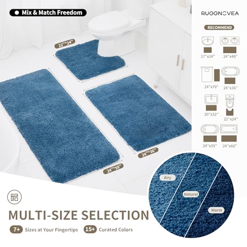 Bathroom Rugs Non Slip Washable, Ultra Thick Soft Microfiber Absorbent Bath Mats, High Density Foam Latex Non Slip Backing Bath Rugs, Fluffy Floor Carpet for Tub&Shower 24x17, Blue - color: Blue, size: 24" X 17"(Small Bathroom Rug)