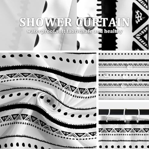 AOFOTO Boho Shower Curtain Black Striped Geometric Pattern Shower Curtains for Bathroom Tassel Bohemian Shower Curtain Modern Bathroom Home Decor with Hooks Waterproof 36x72 Inches - color: Black Dots, size: 36"W x 72"L (Pack of 1)