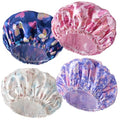 Shower Cap for Women,4 PCS Elastic and Reusable Bath Caps, Double Layers Shower Caps Reusable Waterproof, Bathing Shower Caps, Environmental Bath Hair Protection Cap - Butterfly E - color: Butterfly E