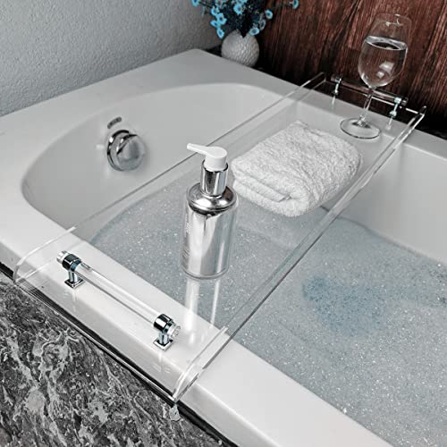 31" Silver Handles Luxury Bathtub Tray Caddy for Bath tub Table Tray with Silver Handles for Bathroom Bath Accessories Storage Organizer tub Tray - style: 31" Tray With Silver Handles