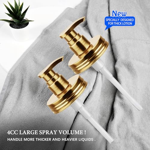 Amolliar Plastic Mason Jar Soap Dispenser Lids(2) - Universal Pump Replacement for Regular Mouth Jar - Long Tubes & Cute Lables - for Kitchen, Bathroom, Dish Soap, Lotions, Hand Soap, Gold - color: Gold