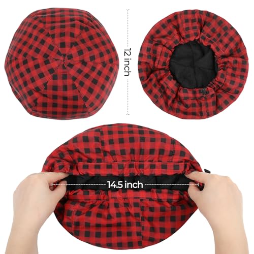 Shower Cap for Men Red Plaid Bath Cap, Reversible Large Waterproof Adjustable Shower Caps Terry Lining & Elastic Band Stretch Hem Hair Hat - color: RED PLAID