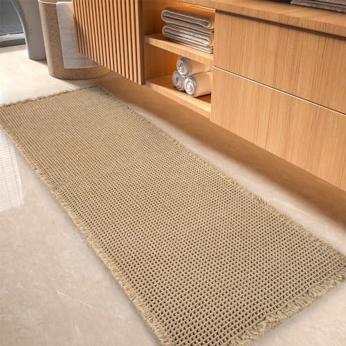tchdio Waffle Bath Mat-Runner Rug, Super Absorbent Non Slip Bath Mats for Bathroom Machine Washable Long Rugs with Tassels, Bath Rugs for Bathroom Floor Beside Tub, 2' x 4'(24" x 48") - color: Brown, size: 24" x 48"