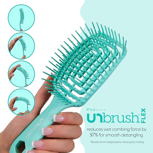 FHI Heat UNbrush Flex Detangling Brush — Ultra-Flexible, Pain-Free Hair Brush Detangler with DuoFlex Anti-Static Bristles for Removing Tangles, Massaging Scalp & Faster Styling - color: Teal