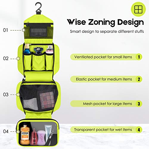 Travel Toiletry Bag for Women, Dopp Kit for Men, Waterproof Makeup Bag Shaving Bag with Hanging Hook, Portable Toiletry Organizer for Traveling and Camping - color: green