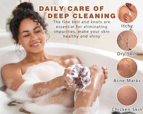 2 Pack African Net Sponge Exfoliating Body Scrubber Bath Sponge for Daily Use (Black+Dark Brown) - color: Black+dark Brown