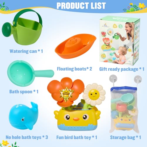 Toddler Bath Toys for Kids Ages 1-3 | Safe & Fun Mold Free Baby Bath Toys | Interactive Bath Toys with Blooming Flower with Watering Can Bathtub Water Toys for 1+ Year Old Great for Girls Shower Gifts - style: Bath Toys with Boats