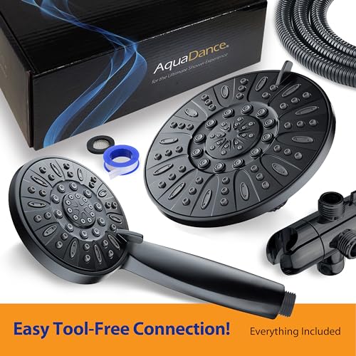 AquaDance 7" Premium High Pressure 3-Way Rainfall Combo for The Best of Both Worlds - Enjoy Luxurious Rain Showerhead and 6-Setting Hand Held Shower Separately or Together - Matte Black Finish - color: Matte Black, style: 2.5 Gallons Per Minute