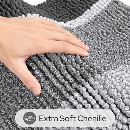 HOMEIDEAS Grey Bathroom Rugs Set of 2, Thick Absorbent Chenille Bath Mats, Non-Slip Soft Shaggy Rugs for Bathroom Floor, 20" x 32" & 17" x 24" - color: Grey