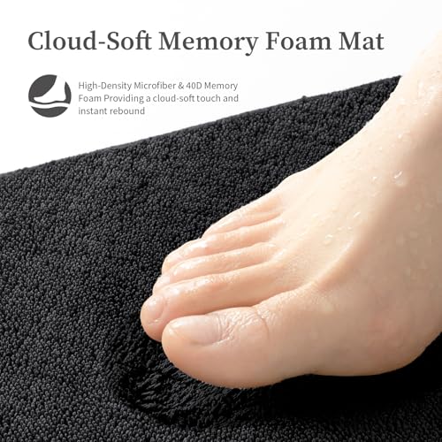 YIHOUSE Memory Foam Bathroom Rugs Sets 2 Piece - Extra Thick Soft Towel-Like Absorbent Bath Mat Set, Non Slip Machine Washable Bath Rugs Carpet for Bath, Tub & Shower (32"x20"+24"x17", Black) - color: Black, size: 1'5" x 2' (17"x24"+20"x32")