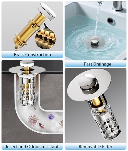 QYHNYJF Upgraded Bathroom Sink Stopper – Universal Pop-Up Drain Plug with Anti-Clog Hair Catcher, Durable Stainless Steel & Silicone Seal, Fits Standard 1.1-1.5 Inch Sink Drains, Silver - color: Silver
