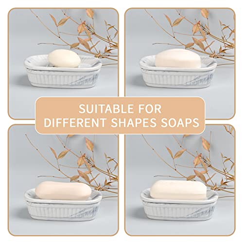 Ceramic Soap Dish, Self-draining Soap Holder, Double Layer Bar Soap Holder Marble Blue, Draining Soap Dishes for Bathroom Shower Kitchen, Easy to Clean, Keep Soap Dry, ANTIS'S HOME - color: Marble Blue