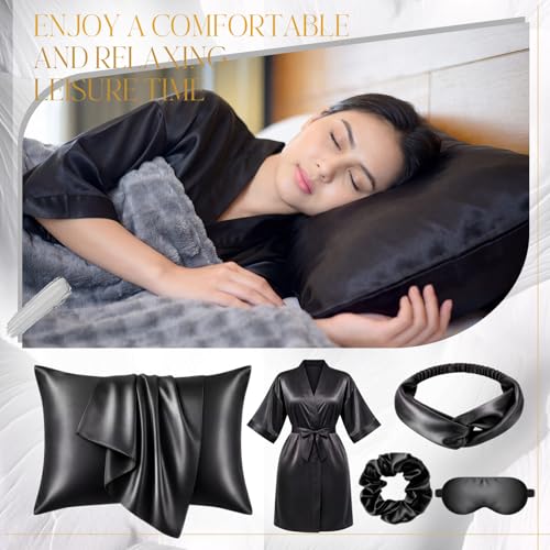 Twistover 16 Pcs Birthday Gifts for Women: Luxury Robe & Blanket Spa Gift Basket for Women -scented Candle, Mug, Notebook, Pillowcase & Spa Accessories(Black) - color: Black
