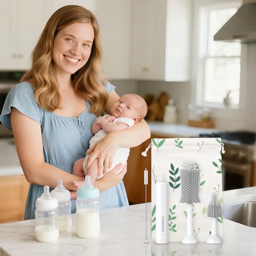 SEANCHEER S02 Electric Bottle Brush Set, Portable Baby Bottle Brush Cleaner, AA Battery-Powered & IPX7 Waterproof, with Silicone Bottle/Nipple/Straw Brush, for Home & Travel (Gray) - color: White-gray