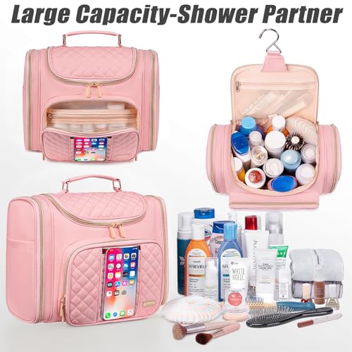 Tealari Large Toiletry Bag for Women Men,Bathroom Bag,Water Resistant Shower Bag,Makeup Bag,Toiletry Bags for Traveling,Hanging Toiletry Bag with Transparent Waterproof Phone Pocket - color: Pink