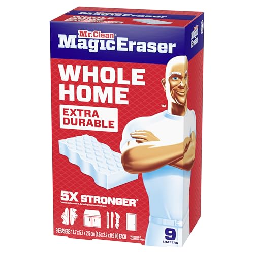 Mr. Clean Magic Eraser Sponge, All Purpose Cleaner, Cleaning Scrubber, Wall, Sneaker, Kitchen, Bathroom, Shower Cleaner, Cleaning Supplies, Melamine Sponge, Cleaning Pads, Extra Durable, 9ct - size: 9 Count (Pack of 1), style: Upgraded Version